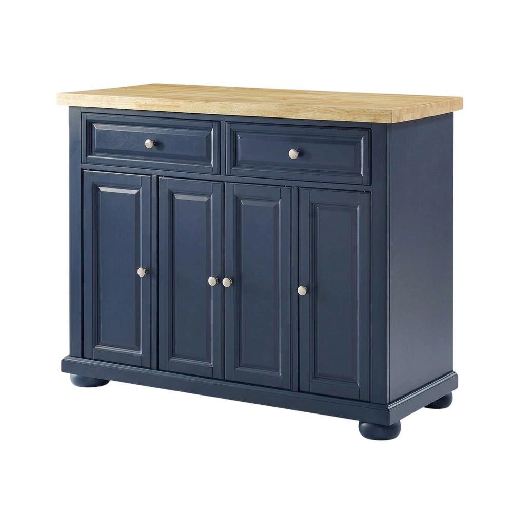Navy Kitchen Island with Anti-Tip Feature and Natural Accent Finish. Picture 3