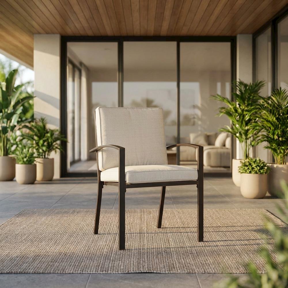 Oatmeal Outdoor Dining Chairs Set with Oil Rubbed Bronze Finish for Patio Use. Picture 2