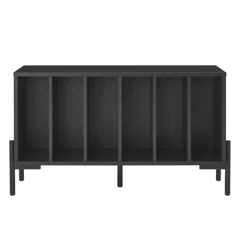 Wooden record player stand with vinyl storage, modern entertainment center. Picture 4
