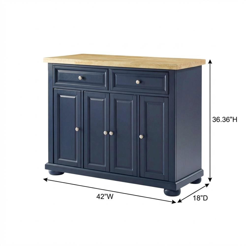 Navy Kitchen Island with Anti-Tip Feature and Natural Accent Finish. Picture 5