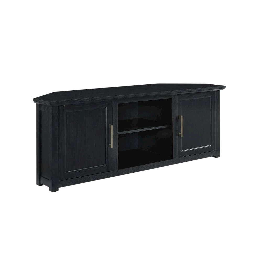 Black Corner TV Stand for 65+ Inch TVs with Storage Shelves. Picture 1