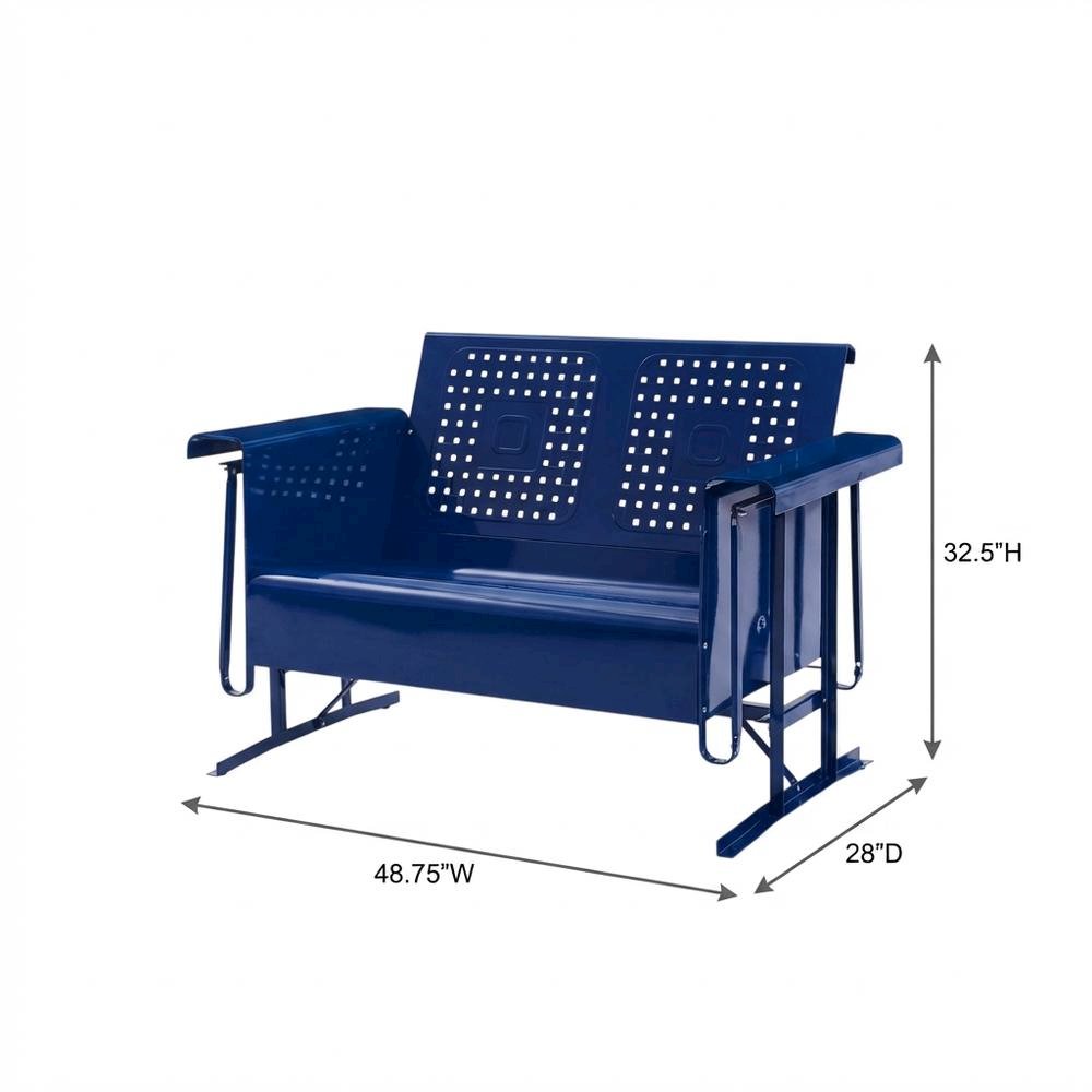 Navy Metal Patio Glider Bench – Outdoor Seating for Two with Retro Charm. Picture 7