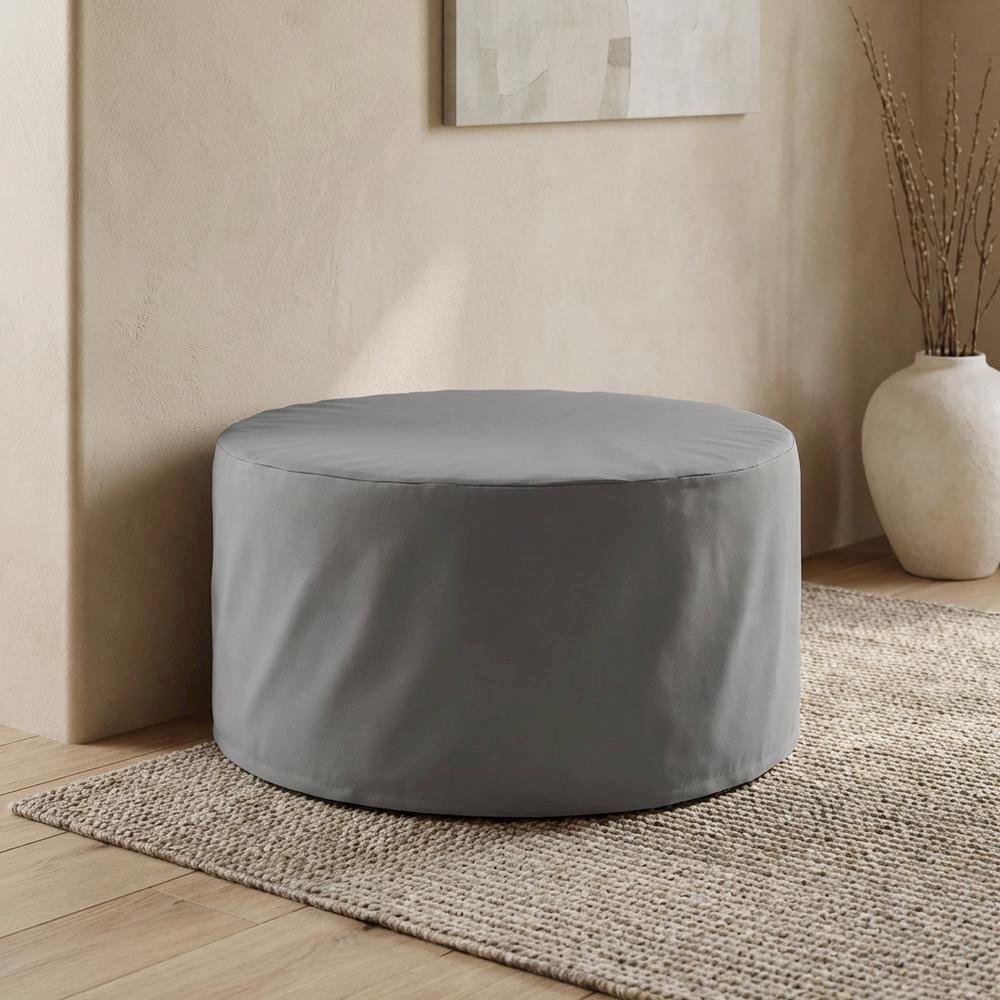 Round outdoor coffee table cover with waterproof fabric for weather protection. Picture 2