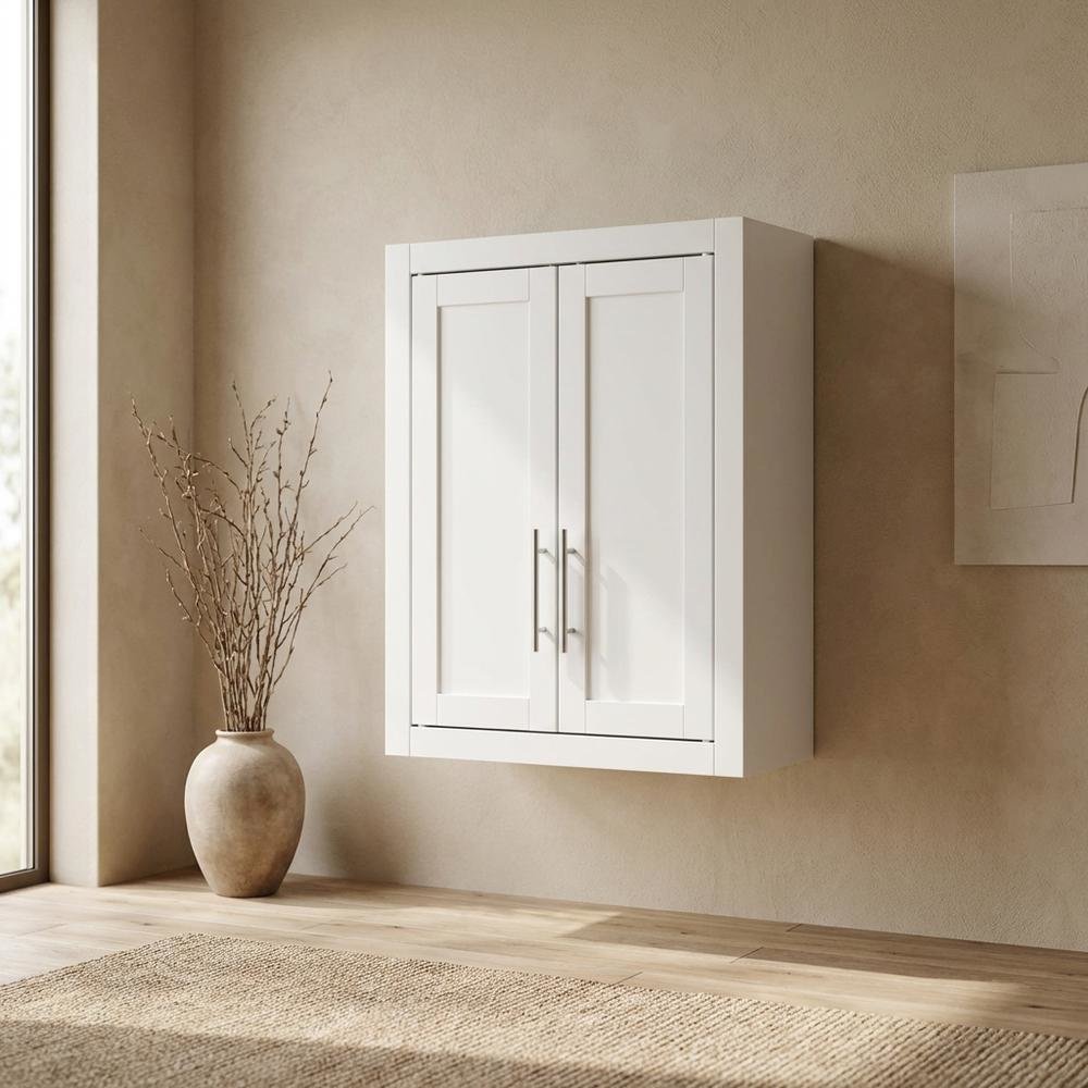 White Wall-Mount Storage Cabinet, MDF Birch Veneer, 22 Inch Wide. Picture 2