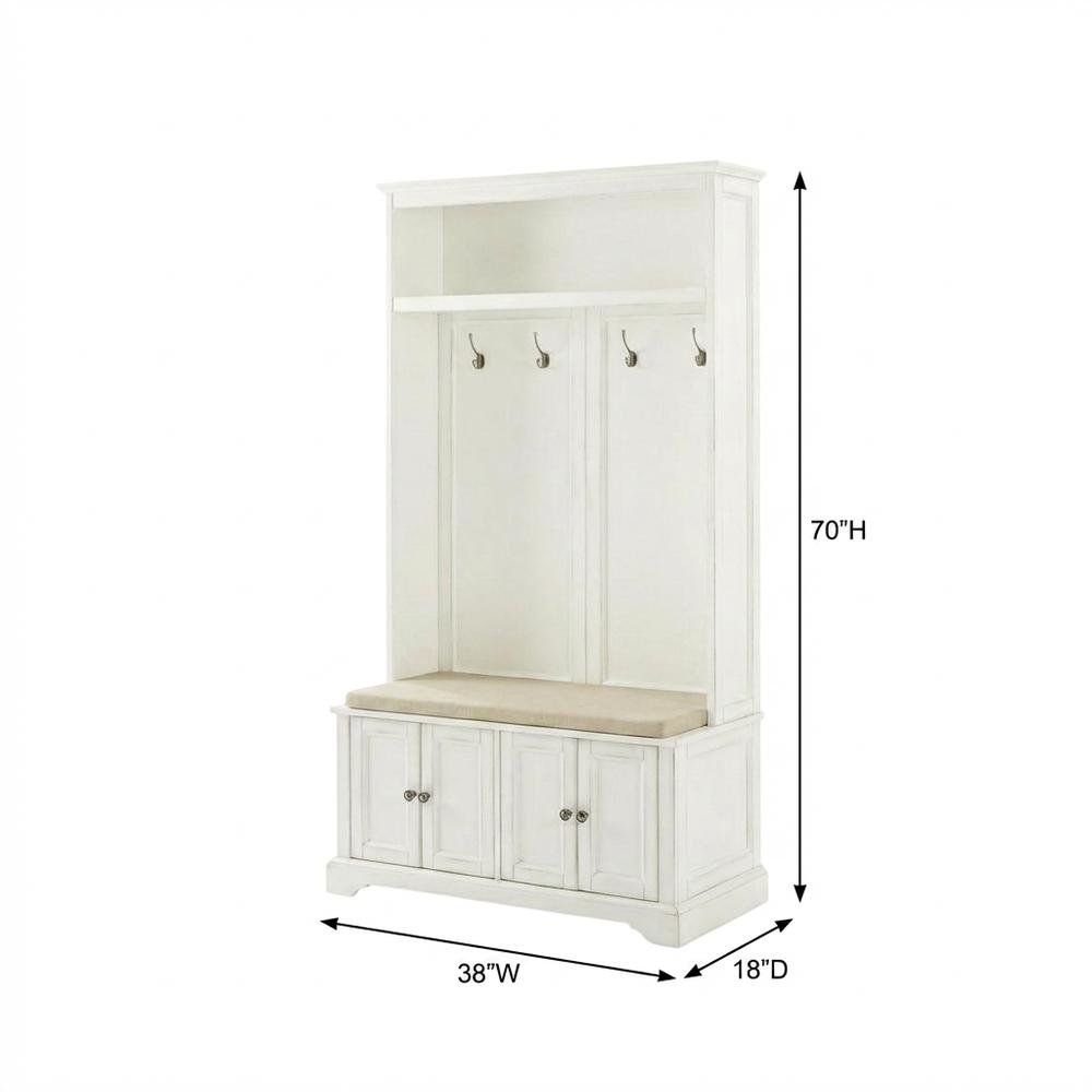 White Hall Tree, MDF Particle Board, Coat Hooks, Wide Entryway Organizer. Picture 7