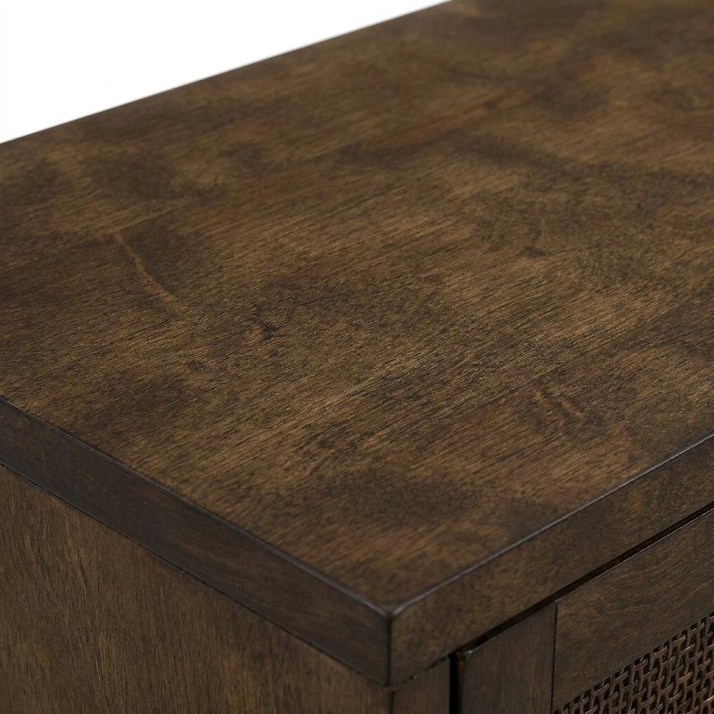 Brown Record Player Cabinet with Wicker Accents, Vinyl Storage. Picture 6