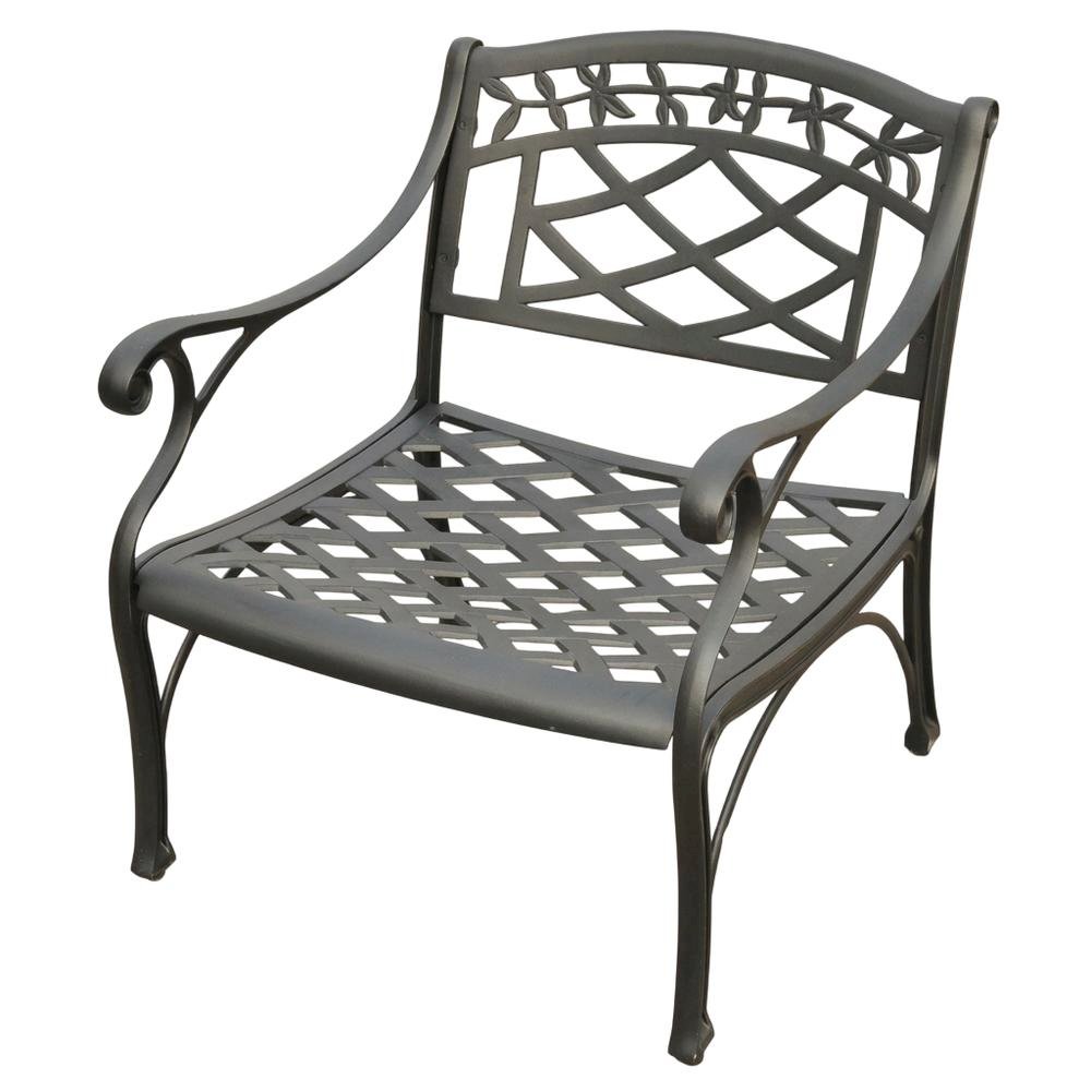 Outdoor black club chair with sturdy armrest and classic design. Picture 1