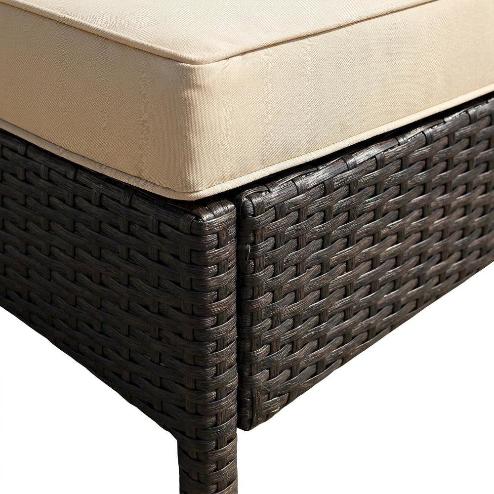 Outdoor Wicker Chaise Lounge Sand and Brown with Cushioned Seat for Relaxation. Picture 6