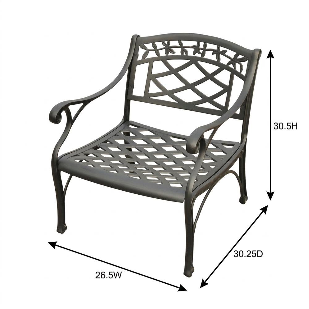 Outdoor black club chair with sturdy armrest and classic design. Picture 7