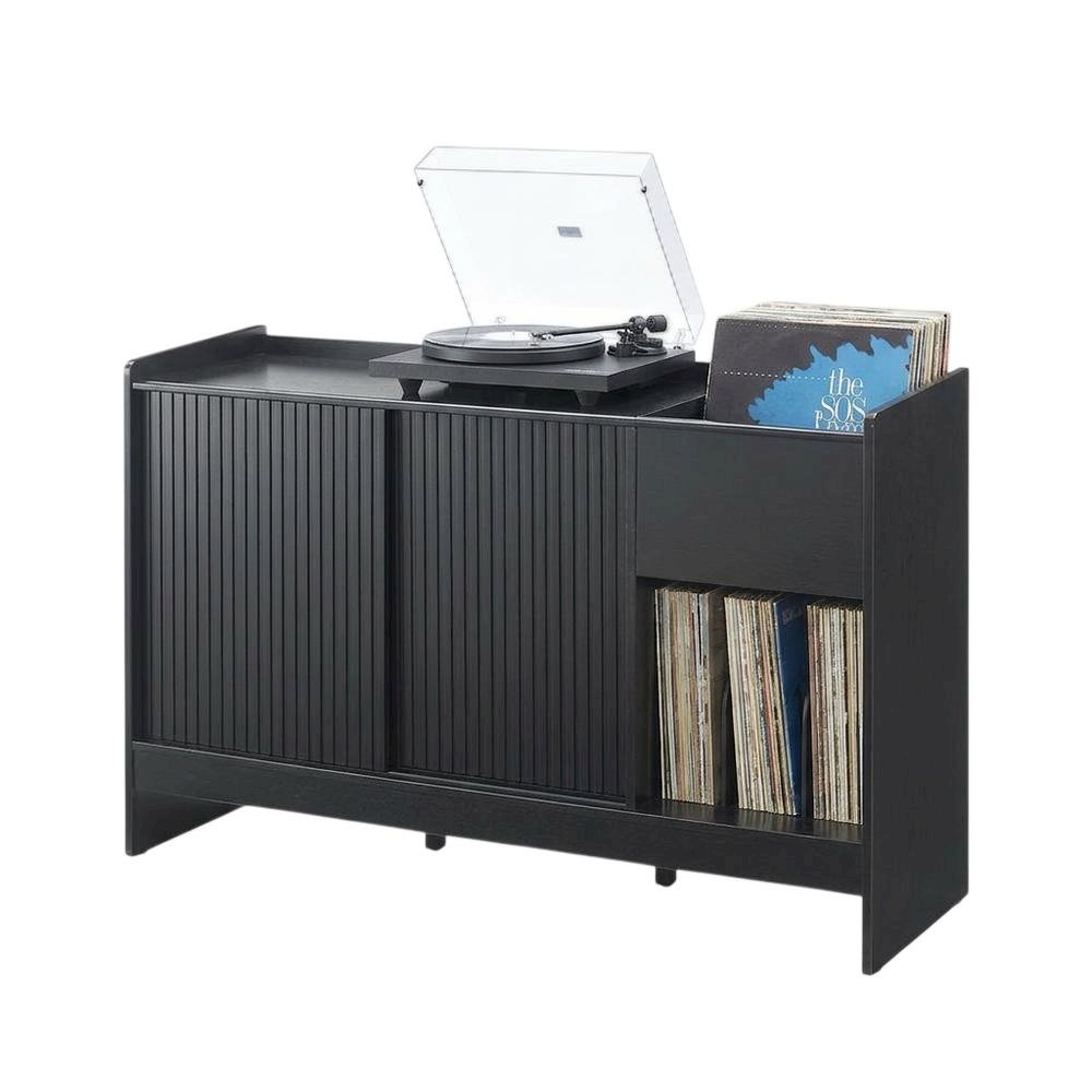 Solid Wood Record Player Cabinet with Vinyl Storage for Entertainment Centers. Picture 1
