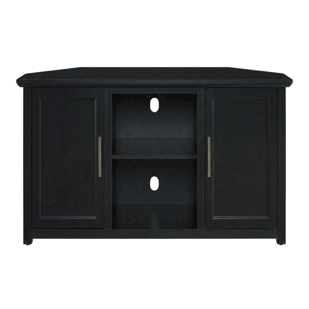 Black Corner TV Stand for 65+ Inch TVs with Storage Shelves. Picture 4