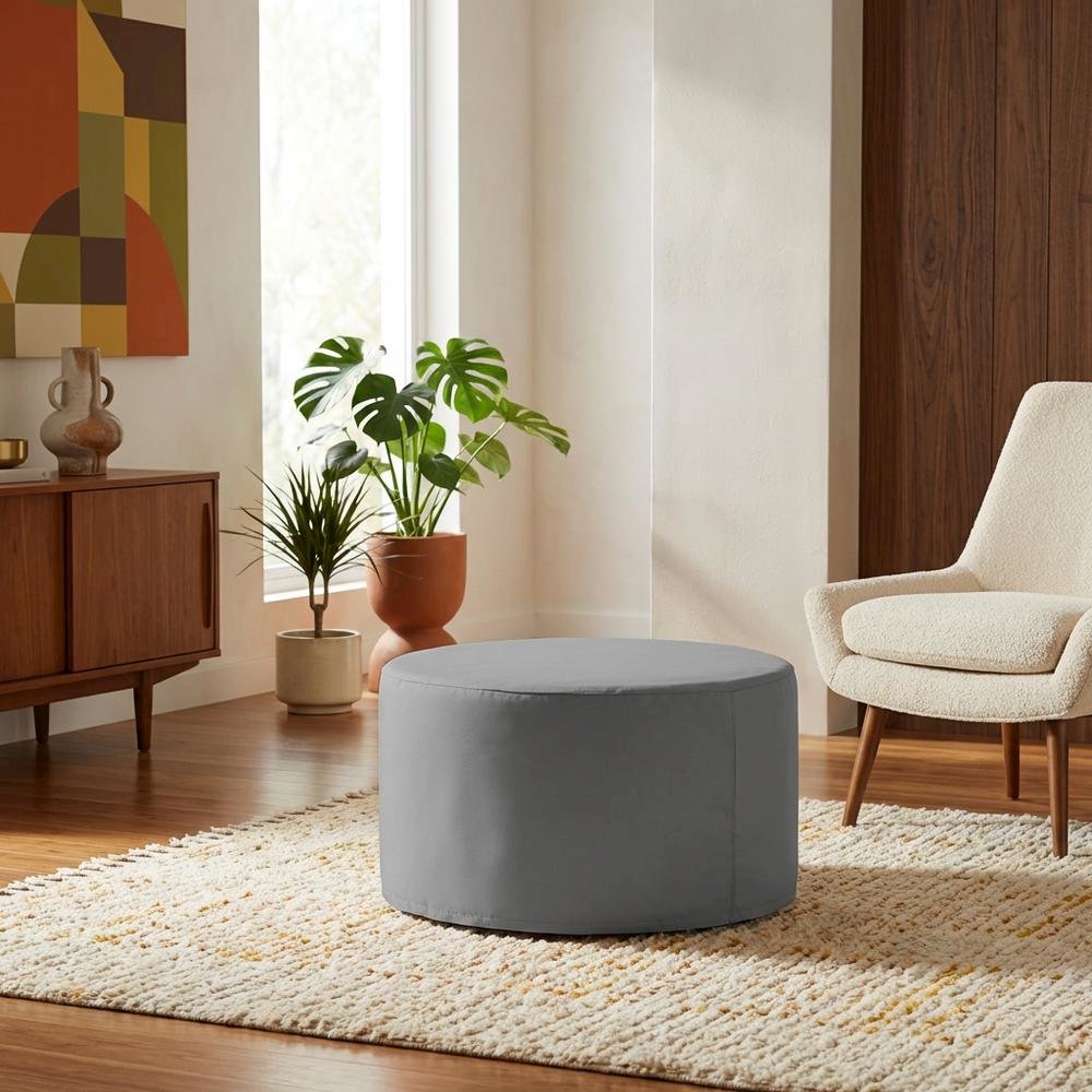 Round outdoor coffee table cover with waterproof fabric for weather protection. Picture 3
