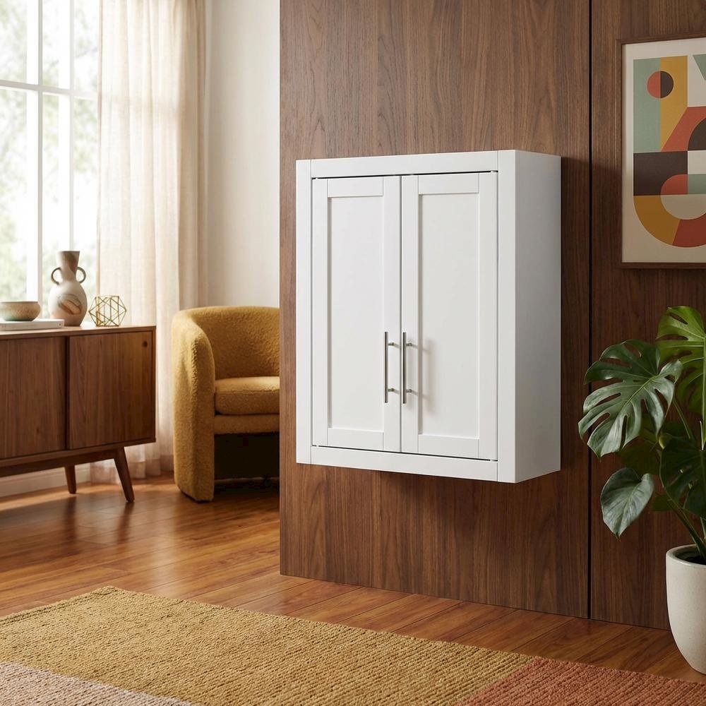 White Wall-Mount Storage Cabinet, MDF Birch Veneer, 22 Inch Wide. Picture 3