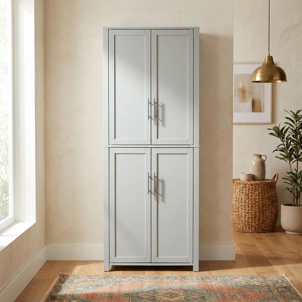Gray Tall Kitchen Pantry Cabinet, MDF Birch Veneer Freestanding. Picture 2