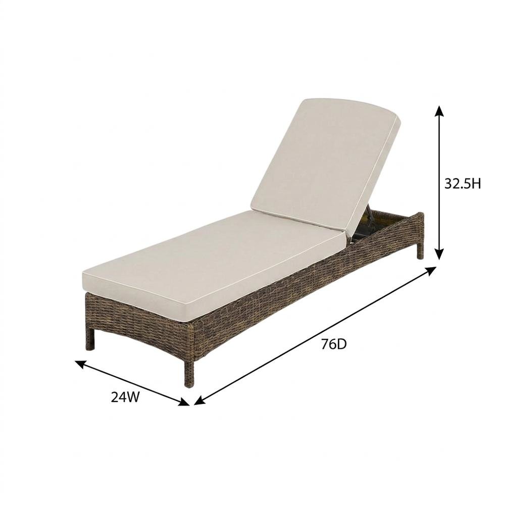 Sand-colored outdoor wicker chaise lounge with cushioned seat. Picture 7