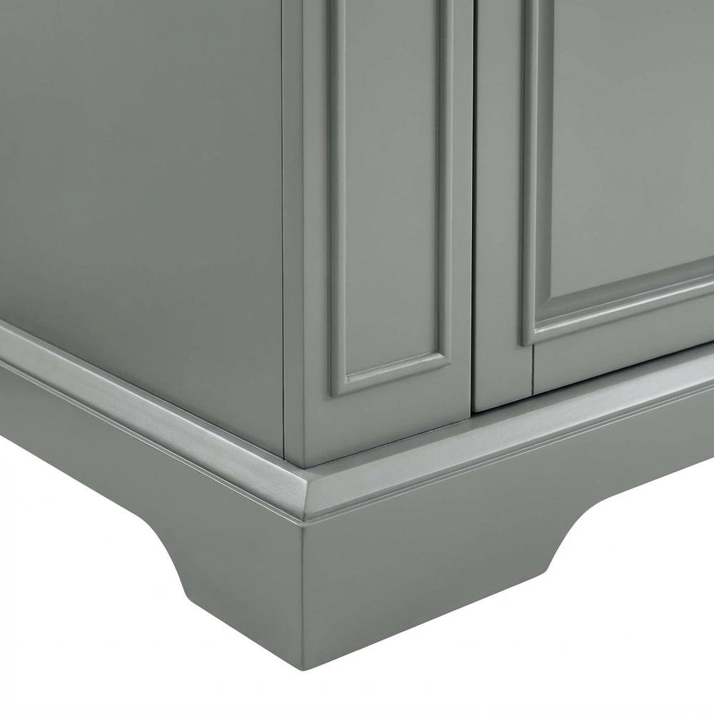 Gray kitchen island with stainless steel accents and anti-tip safety. Picture 7