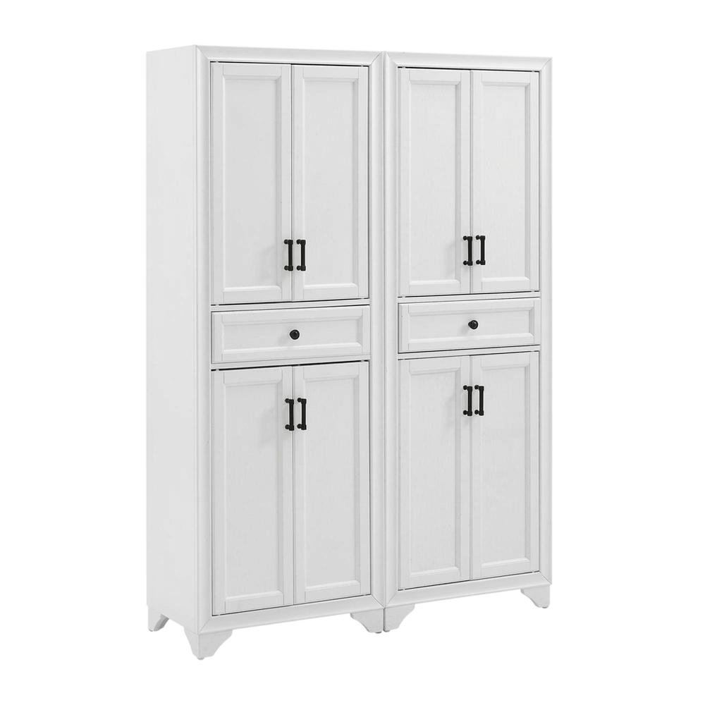 Distressed White Pantry Cabinets with Anti-Tip Mechanism and Floor Clearance. Picture 3
