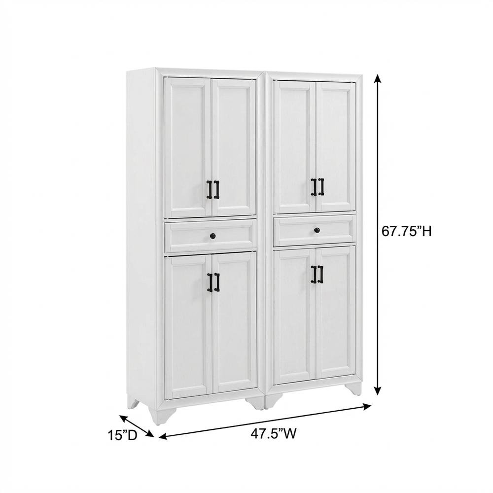 Distressed White Pantry Cabinets with Anti-Tip Mechanism and Floor Clearance. Picture 5