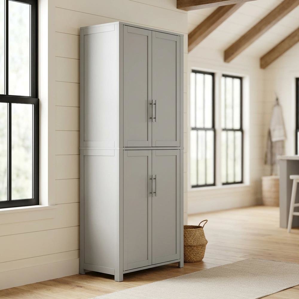 Gray Tall Kitchen Pantry Cabinet, MDF Birch Veneer Freestanding. Picture 3