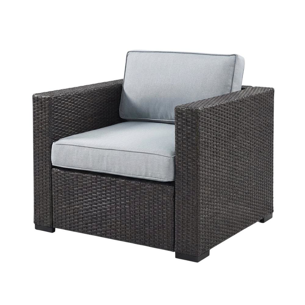 Outdoor Wicker Chair Set in Mist/Brown with Armrests and Durable Frame. Picture 1
