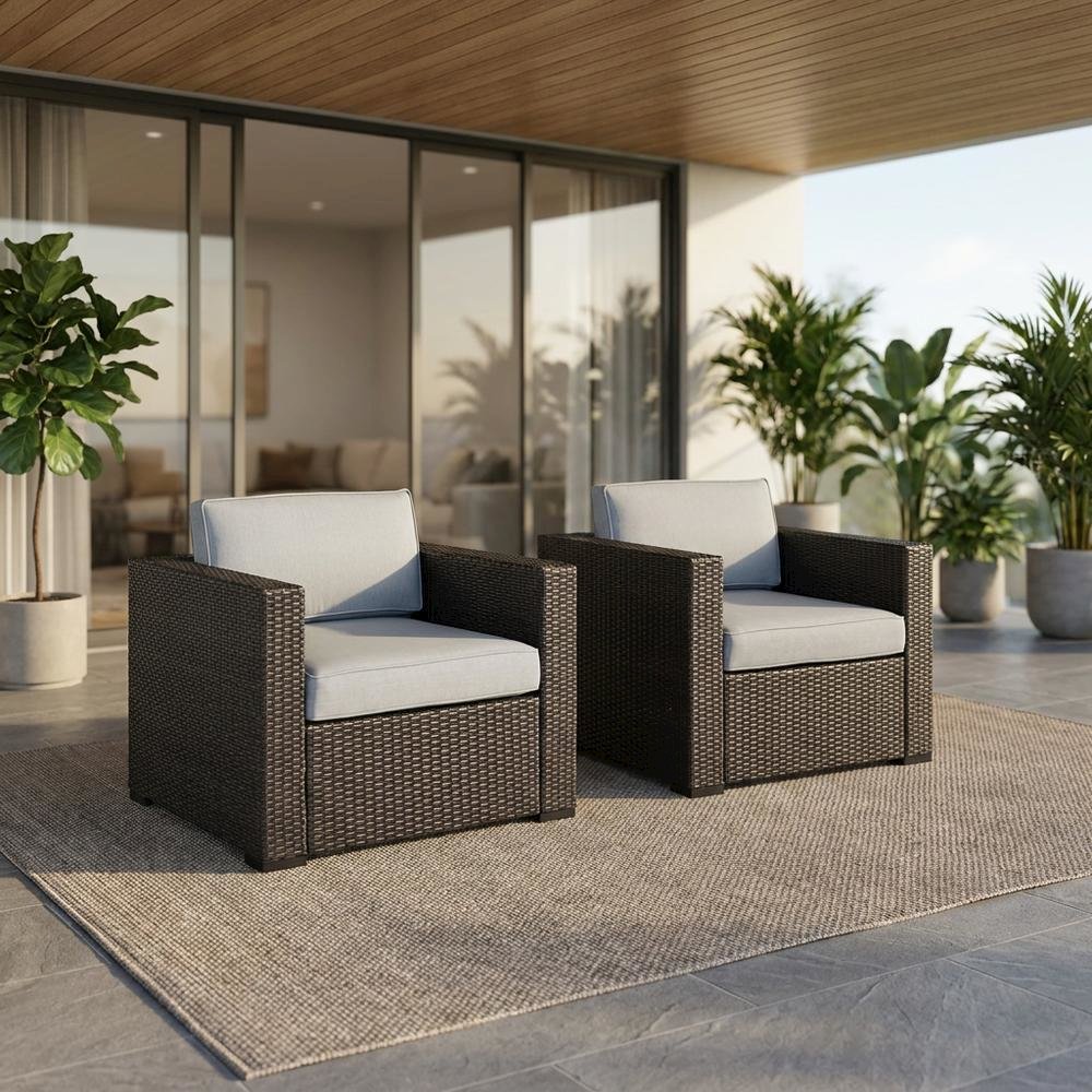 Outdoor Wicker Chair Set in Mist/Brown with Armrests and Durable Frame. Picture 4