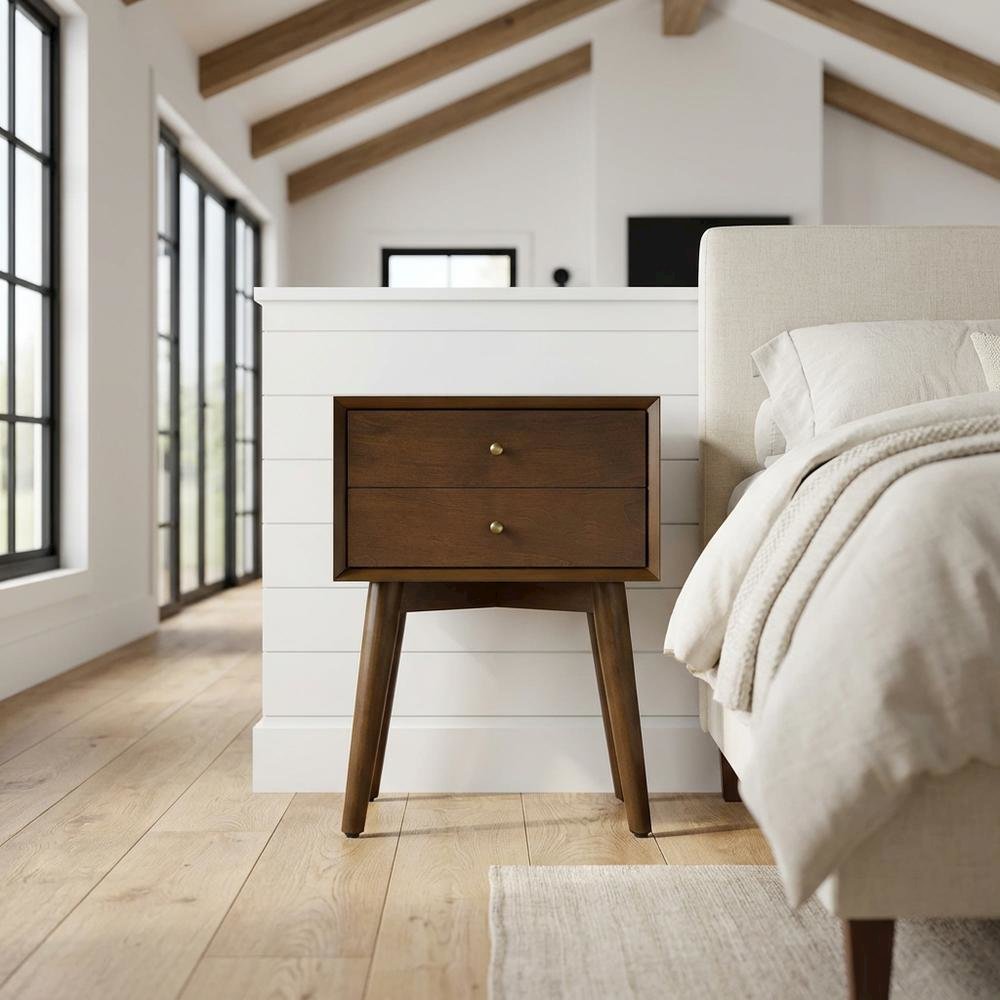 Nightstand in MDF and Solid Poplar Wood with Veneer Finish for Bedroom Storage. Picture 2