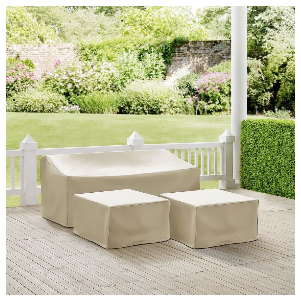 3Pc Outdoor Sectional Furniture Cover Set - Sofa & 2 Square Table/Ottoman. Picture 5