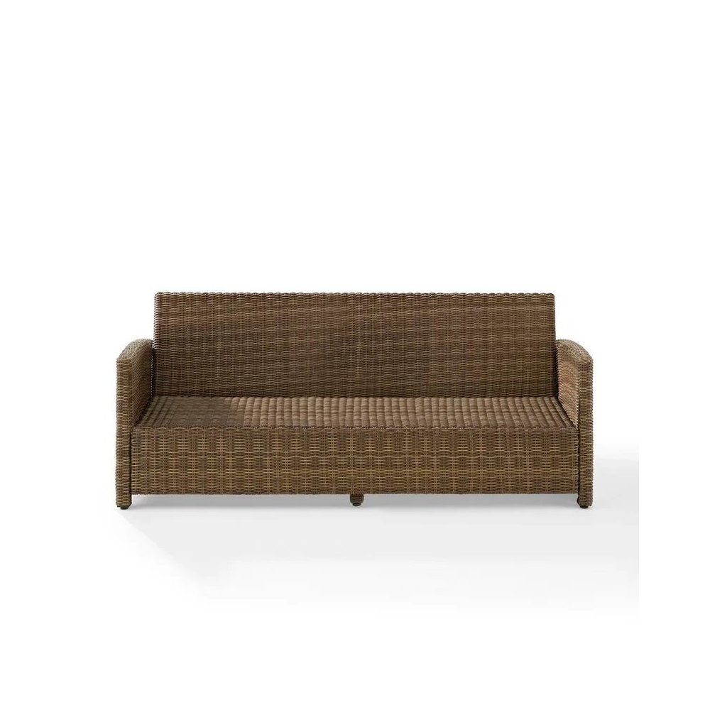 Elegant Beige Outdoor Sofa with All-Weather Resin Wicker Design. Picture 3