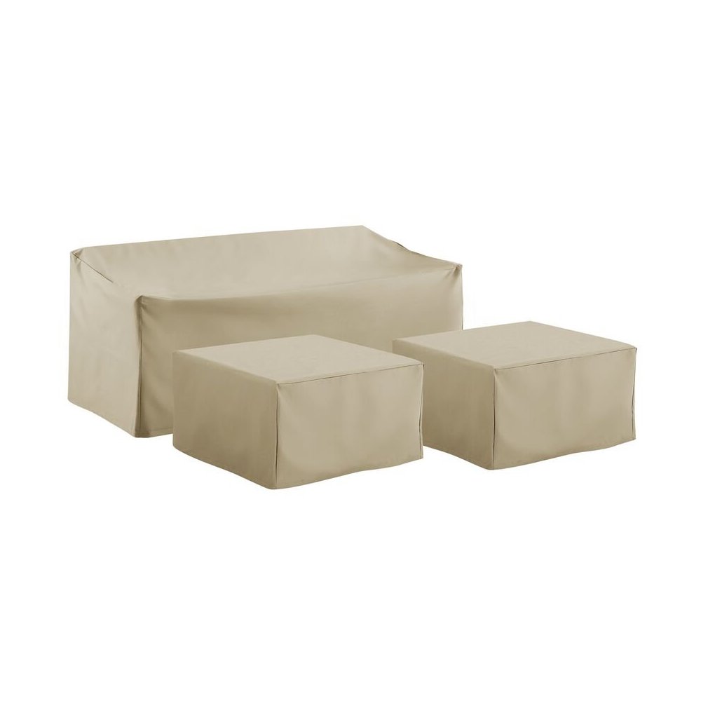 3Pc Outdoor Sectional Furniture Cover Set - Sofa & 2 Square Table/Ottoman. Picture 1