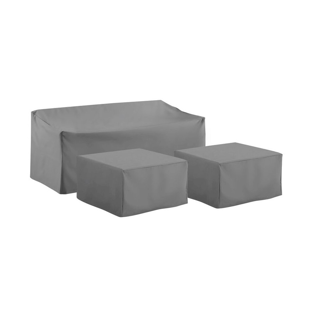 3Pc Outdoor Sectional Furniture Cover Set - Sofa & 2 Square Table/Ottoman. Picture 1