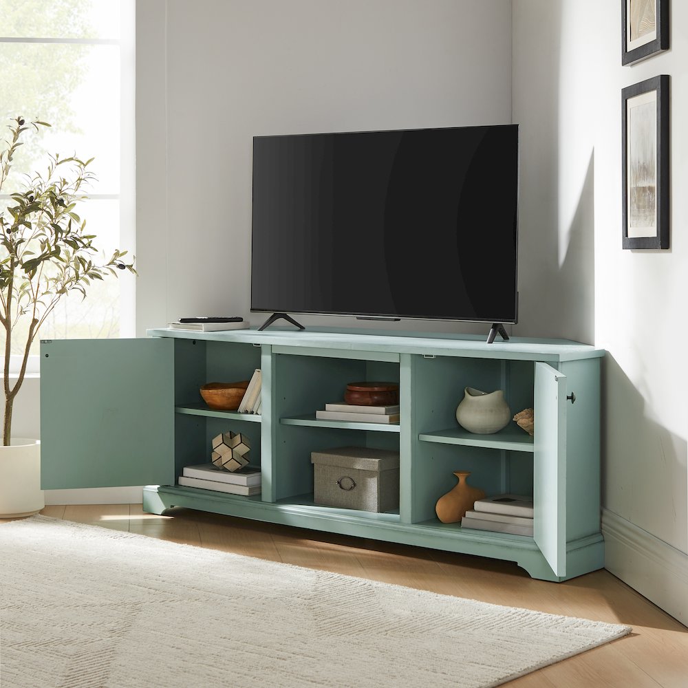 Holbrook Corner Tv Stand For 65" Inch Tv Distressed Seafoam Blue. Picture 7
