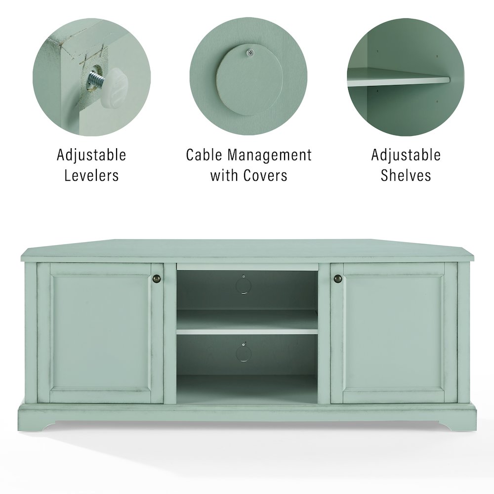 Holbrook Corner Tv Stand For 65" Inch Tv Distressed Seafoam Blue. Picture 10