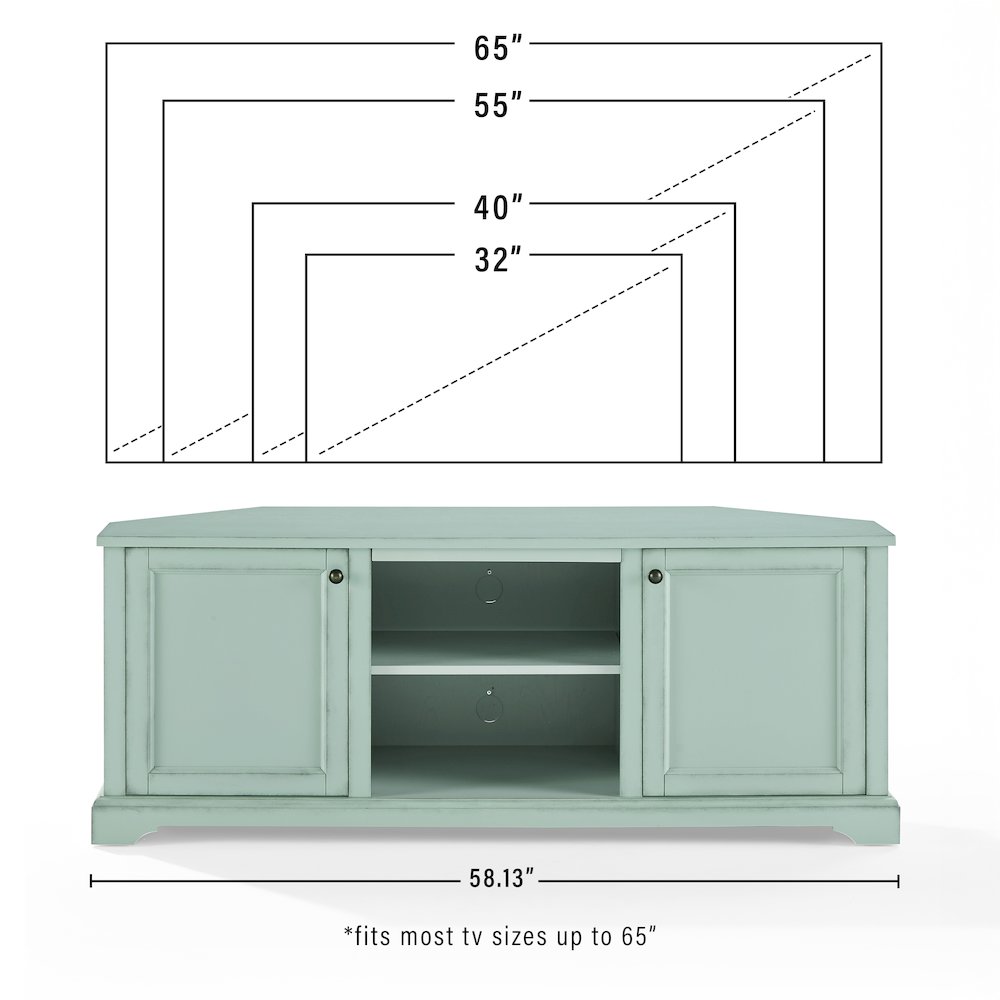 Holbrook Corner Tv Stand For 65" Inch Tv Distressed Seafoam Blue. Picture 11