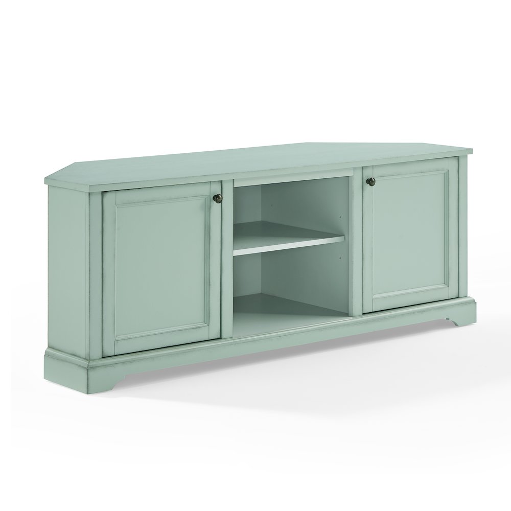 Holbrook Corner Tv Stand For 65" Inch Tv Distressed Seafoam Blue. Picture 1