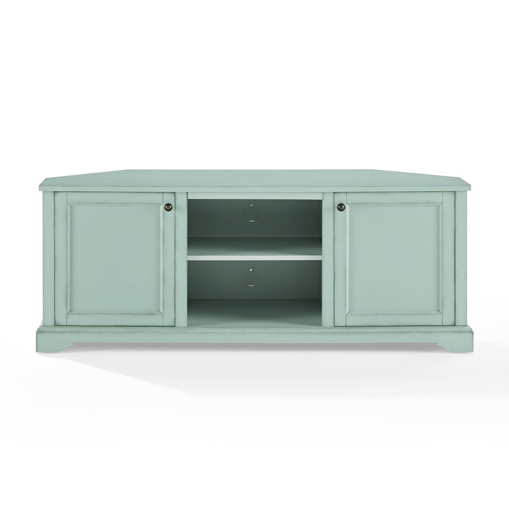 Holbrook Corner Tv Stand For 65" Inch Tv Distressed Seafoam Blue. Picture 2