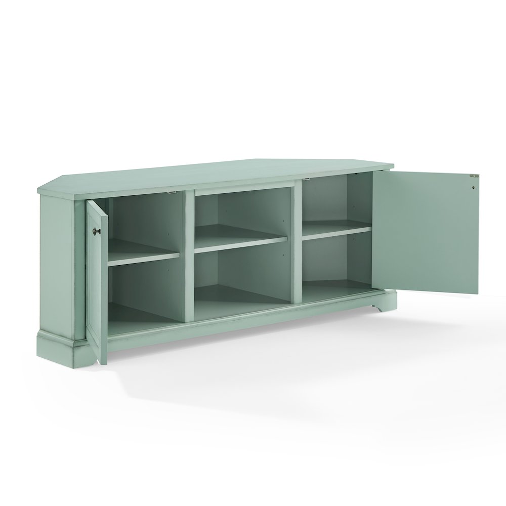 Holbrook Corner Tv Stand For 65" Inch Tv Distressed Seafoam Blue. Picture 3