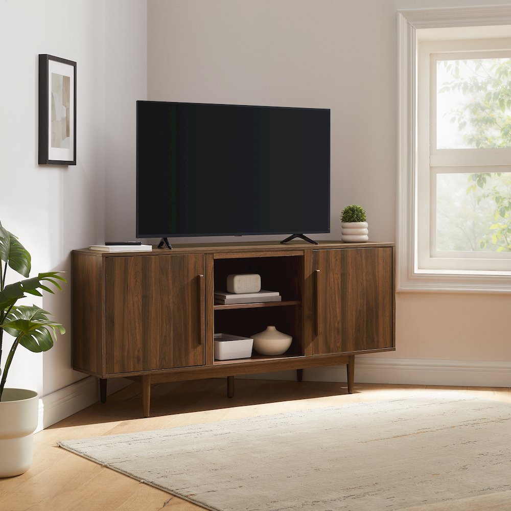 Liam Corner Tv Stand For 65" Tv Walnut. Picture 5