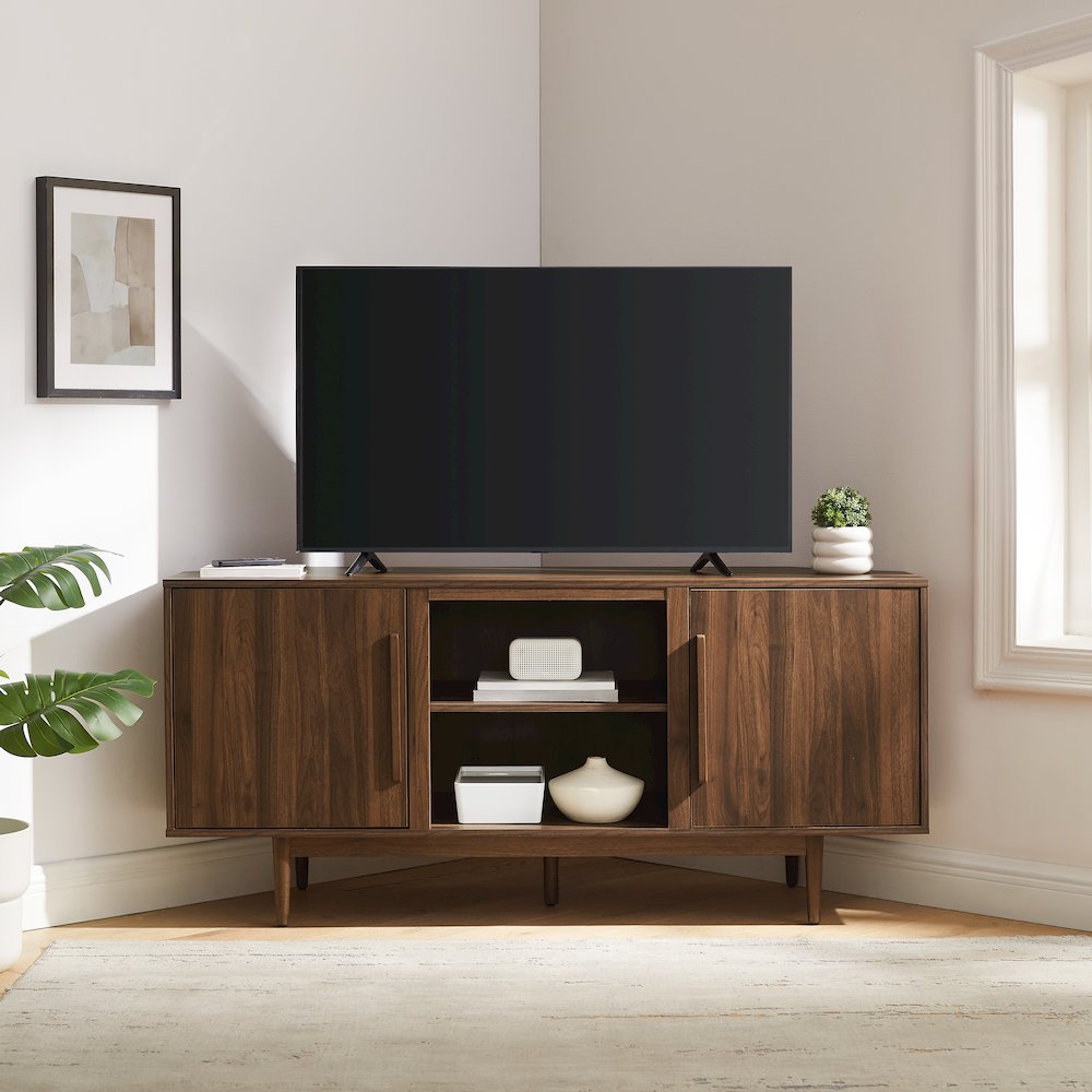 Liam Corner Tv Stand For 65" Tv Walnut. Picture 6