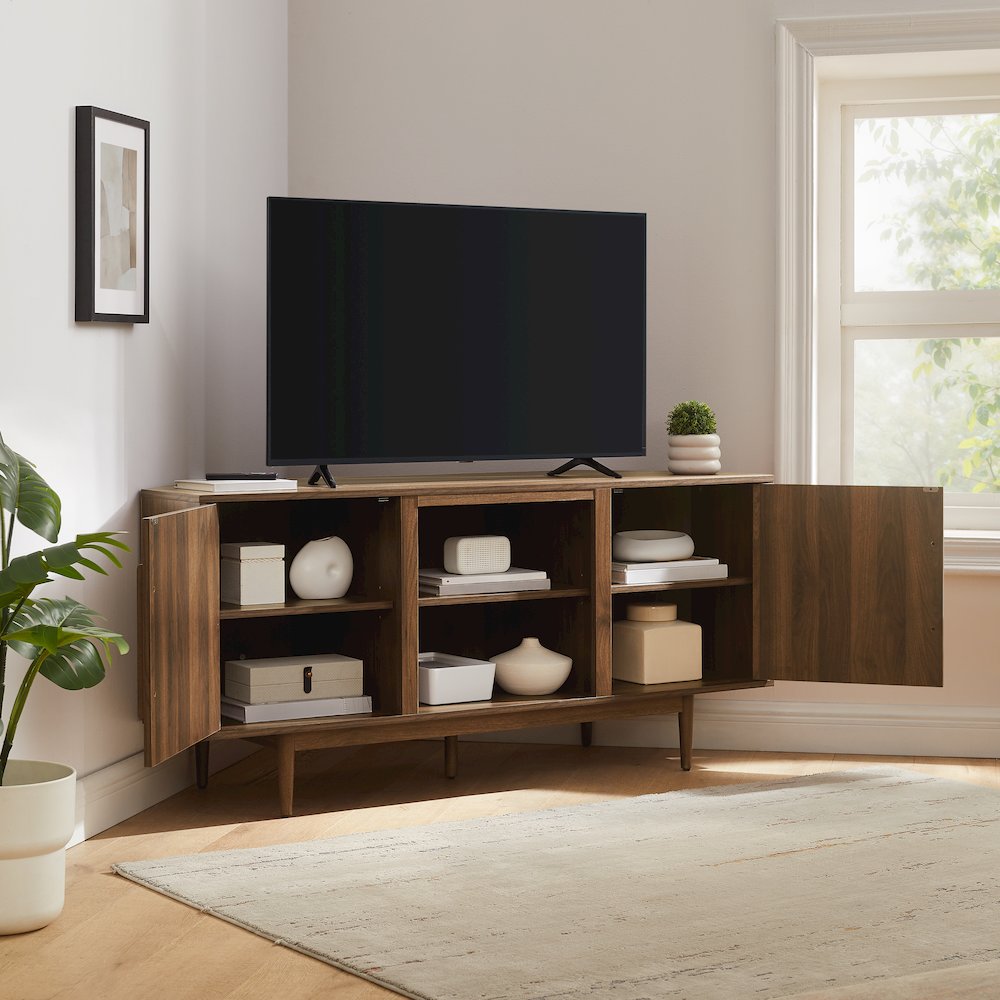 Liam Corner Tv Stand For 65" Tv Walnut. Picture 7
