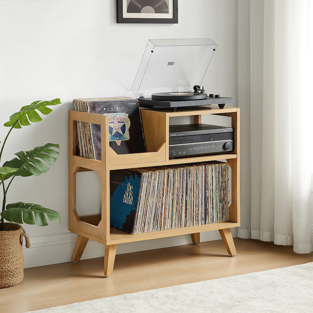 Asheville Medium Record Player Stand With Vinyl Storage Natural. Picture 5