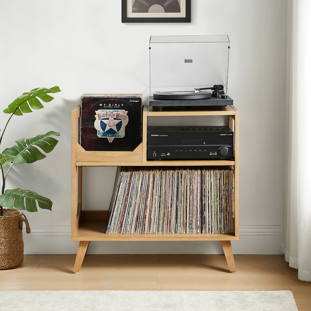 Asheville Medium Record Player Stand With Vinyl Storage Natural. Picture 6