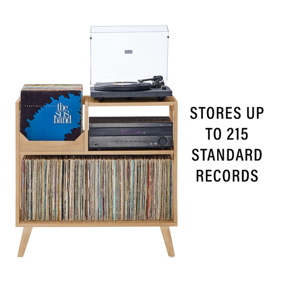 Asheville Medium Record Player Stand With Vinyl Storage Natural. Picture 8