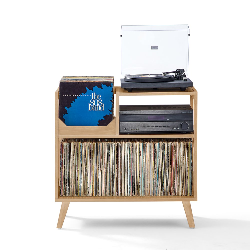 Asheville Medium Record Player Stand With Vinyl Storage Natural. Picture 1