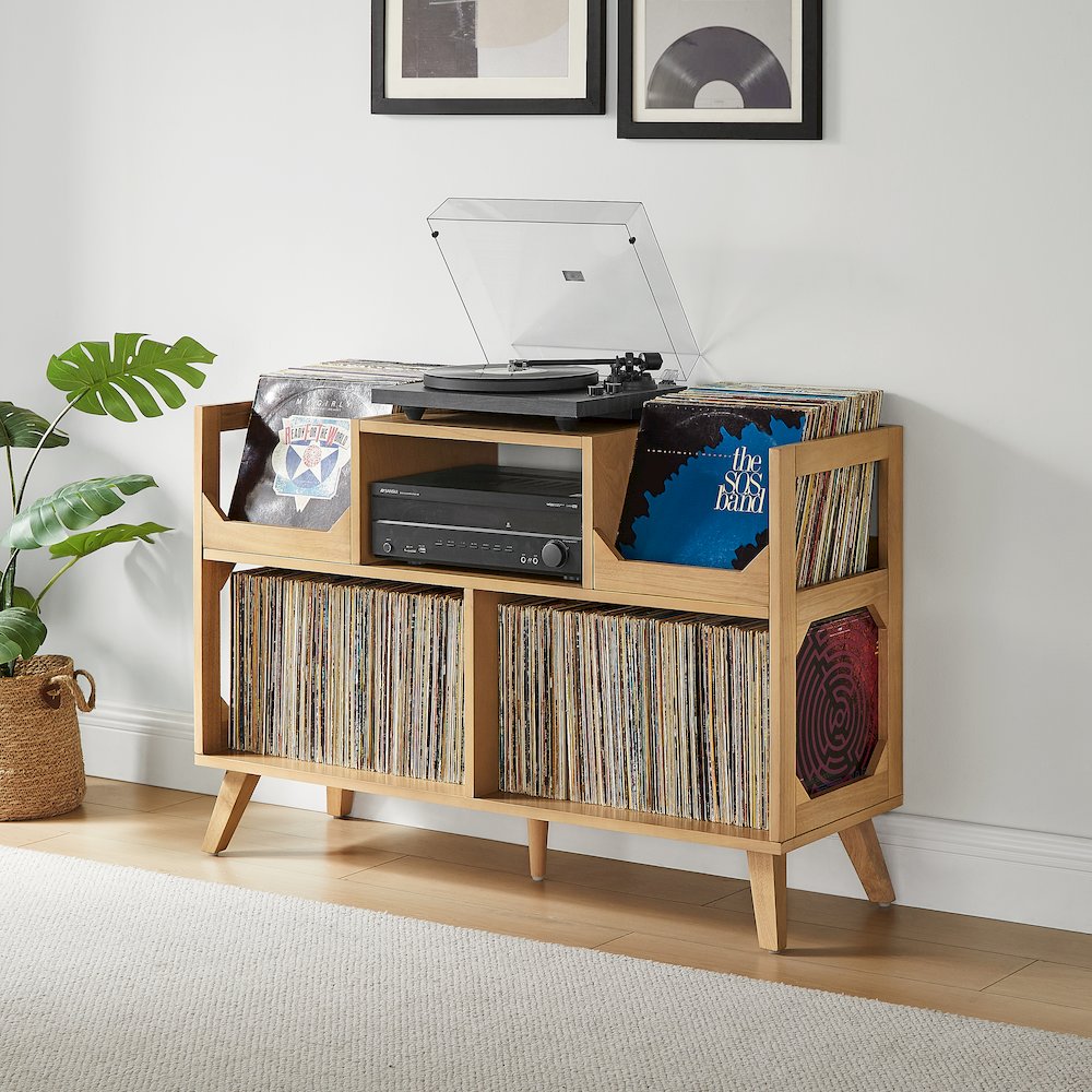 Asheville Large Record Player Stand With Vinyl Storage Natural. Picture 5