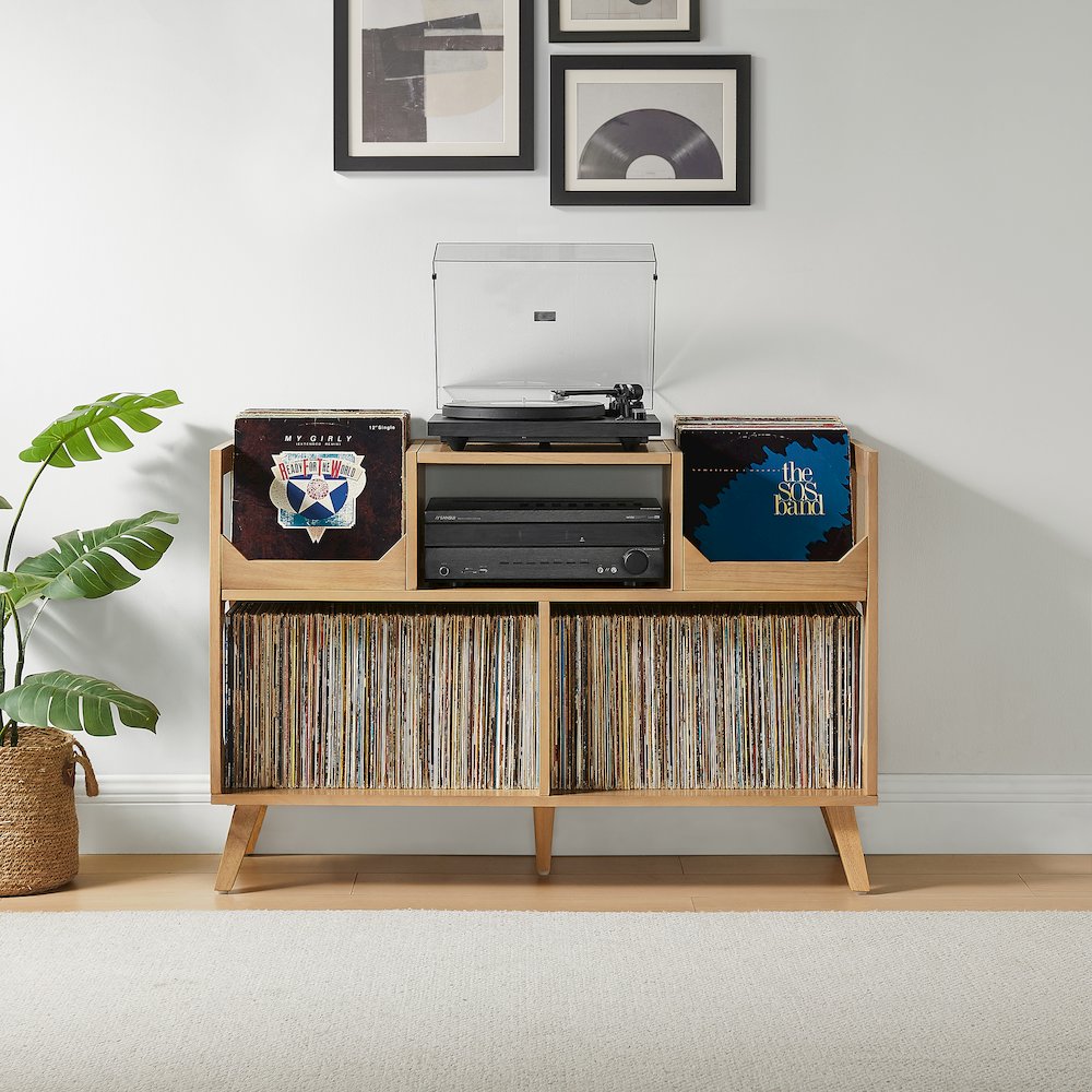 Asheville Large Record Player Stand With Vinyl Storage Natural. Picture 6