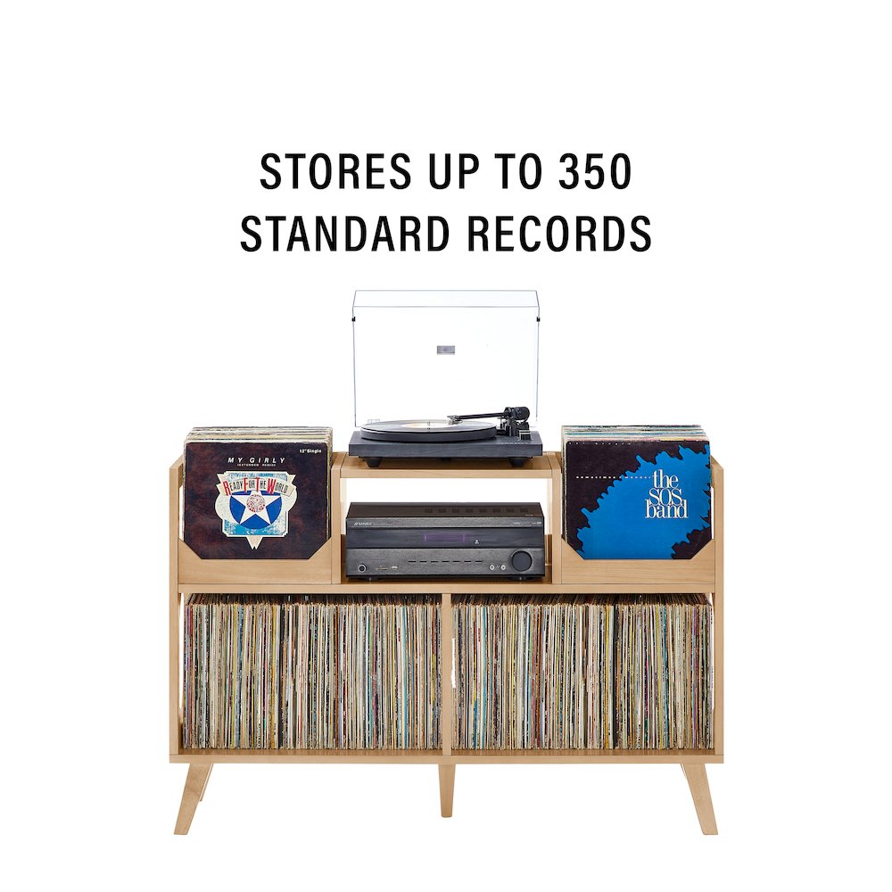 Asheville Large Record Player Stand With Vinyl Storage Natural. Picture 8
