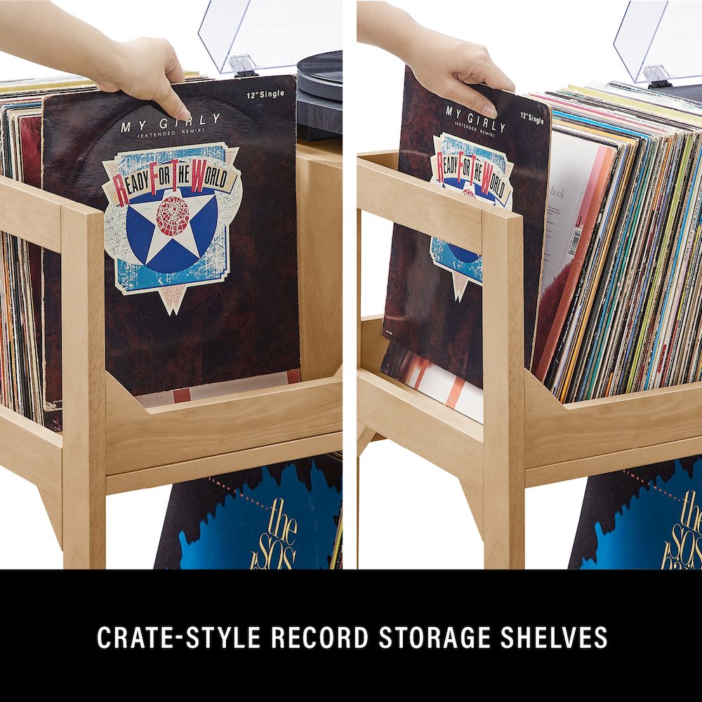Asheville Large Record Player Stand With Vinyl Storage Natural. Picture 9