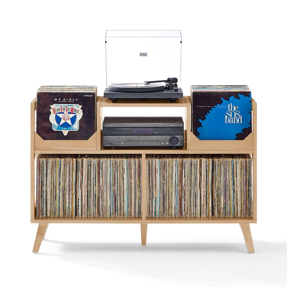 Asheville Large Record Player Stand With Vinyl Storage Natural. Picture 1