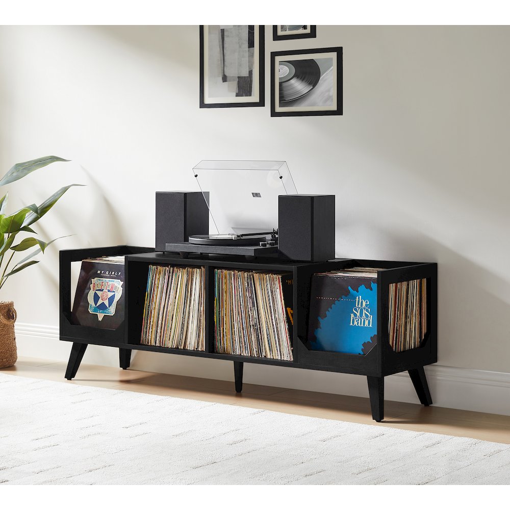 Asheville Low Record Player Stand With Vinyl Storage. Picture 6