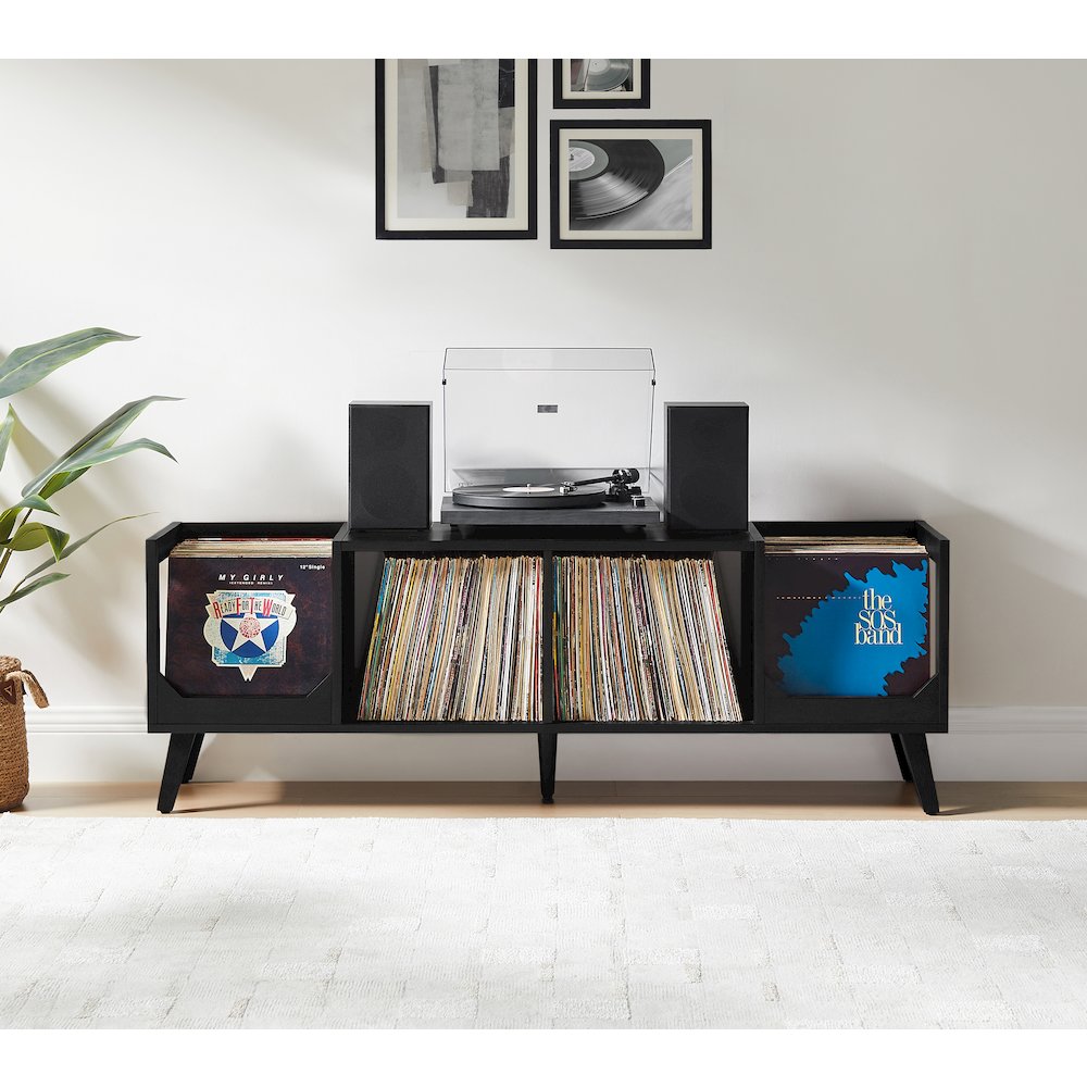 Asheville Low Record Player Stand With Vinyl Storage. Picture 7